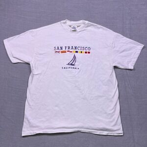 R&T California San Francisco Graphic T Shirt Mens Large White Sailboat Nautical